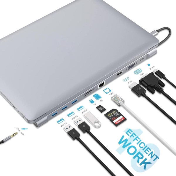 POWERTECH docking station CAB-UC080, 10 θυρών, βάση laptop, USB-C, γκρι POWERTECH docking station CAB-UC080, 10 θυρών, βάση laptop, USB-C, γκρι