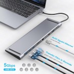 POWERTECH docking station CAB-UC080, 10 θυρών, βάση laptop, USB-C, γκρι POWERTECH docking station CAB-UC080, 10 θυρών, βάση laptop, USB-C, γκρι