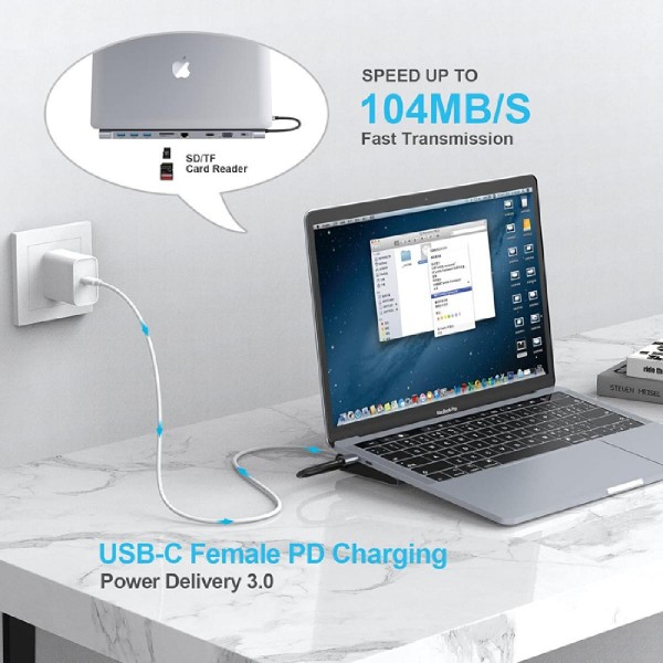 POWERTECH docking station CAB-UC080, 10 θυρών, βάση laptop, USB-C, γκρι POWERTECH docking station CAB-UC080, 10 θυρών, βάση laptop, USB-C, γκρι