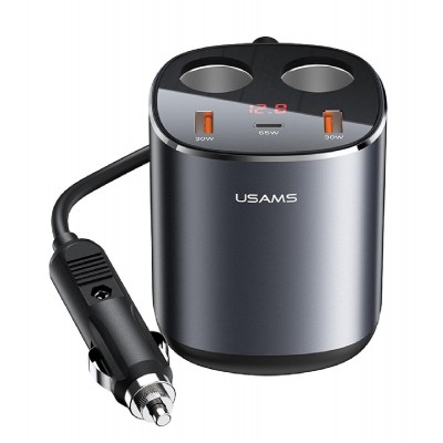USAMS φορτιστής αυτοκινήτου C28 υποδοχές αναπτήρα & 3x ports, 245W, γκρι USAMS φορτιστής αυτοκινήτου C28 υποδοχές αναπτήρα & 3x ports, 245W, γκρι