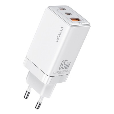 USAMS φορτιστής τοίχου US-CC180, USB & 2x USB-C, 65W PD, GaN, λευκός USAMS φορτιστής τοίχου US-CC180, USB & 2x USB-C, 65W PD, GaN, λευκός
