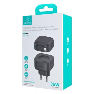 USAMS φορτιστής τοίχου US-CC202 με καλώδιο USB-C, USB-C, 35W GaN, μαύρος USAMS φορτιστής τοίχου US-CC202 με καλώδιο USB-C, USB-C, 35W GaN, μαύρος
