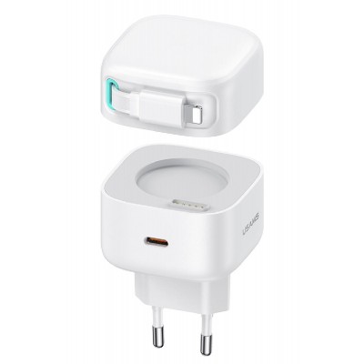 USAMS φορτιστής τοίχου US-CC209 καλώδιο Lightning, USB-C 35W GaN, λευκός USAMS φορτιστής τοίχου US-CC209 καλώδιο Lightning, USB-C 35W GaN, λευκός