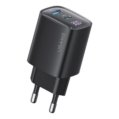 USAMS φορτιστής τοίχου US-CC229, USB & USB-C, 30W, GaN, μαύρος USAMS φορτιστής τοίχου US-CC229, USB & USB-C, 30W, GaN, μαύρος