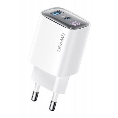 USAMS φορτιστής τοίχου US-CC229, USB & USB-C, 30W, GaN, λευκός USAMS φορτιστής τοίχου US-CC229, USB & USB-C, 30W, GaN, λευκός