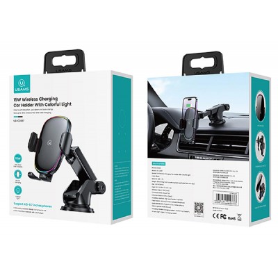 USAMS ασύρματος φορτιστής & βάση αυτοκινήτου US-CD187, 15W, μαύρος USAMS ασύρματος φορτιστής & βάση αυτοκινήτου US-CD187, 15W, μαύρος