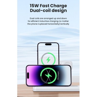 USAMS ασύρματος φορτιστής US-CD195 με φωτιστικό, 4 σε 1, 15W, λευκός USAMS ασύρματος φορτιστής US-CD195 με φωτιστικό, 4 σε 1, 15W, λευκός