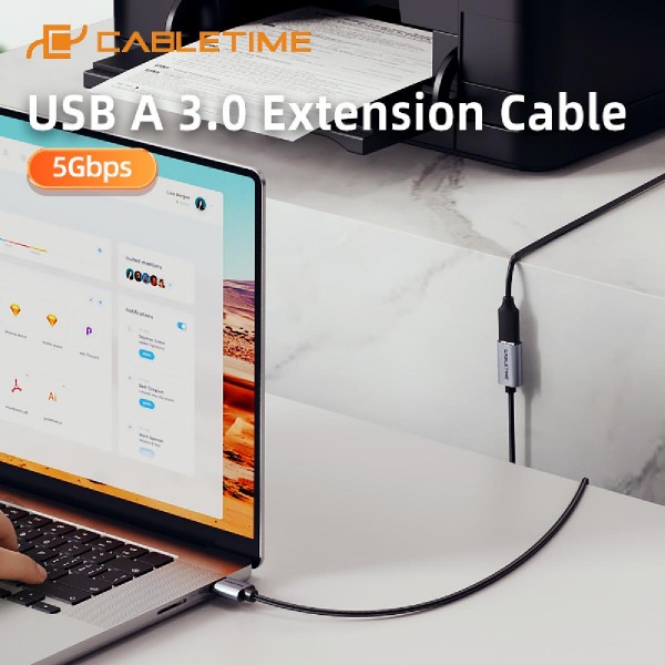 CABLETIME καλώδιο προέκτασης USB CT-AMAF1, 5Gbps, 2m, μαύρο