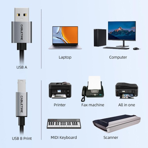CABLETIME καλώδιο USB σε USB Type B CT-AMBM1, 480Mbps, 3m, μαύρο CABLETIME καλώδιο USB σε USB Type B CT-AMBM1, 480Mbps, 3m, μαύρο