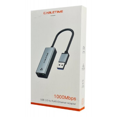 CABLETIME αντάπτορας USB σε RJ45 CT-AML1000, 1000Mbps, γκρι CABLETIME αντάπτορας USB σε RJ45 CT-AML1000, 1000Mbps, γκρι