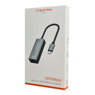 CABLETIME αντάπτορας USB-C σε RJ45 CT-CML1000, 1000Mbps, γκρι CABLETIME αντάπτορας USB-C σε RJ45 CT-CML1000, 1000Mbps, γκρι