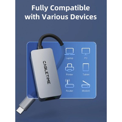 CABLETIME αντάπτορας USB-C σε RJ45 CT-CML2500, 2.5Gbps, γκρι CABLETIME αντάπτορας USB-C σε RJ45 CT-CML2500, 2.5Gbps, γκρι