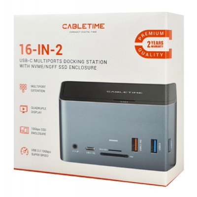 CABLETIME docking station DOCK162-AG2, θήκη SSD, 15 θύρες, 4K 100W, γκρι CABLETIME docking station DOCK162-AG2, θήκη SSD, 15 θύρες, 4K 100W, γκρι