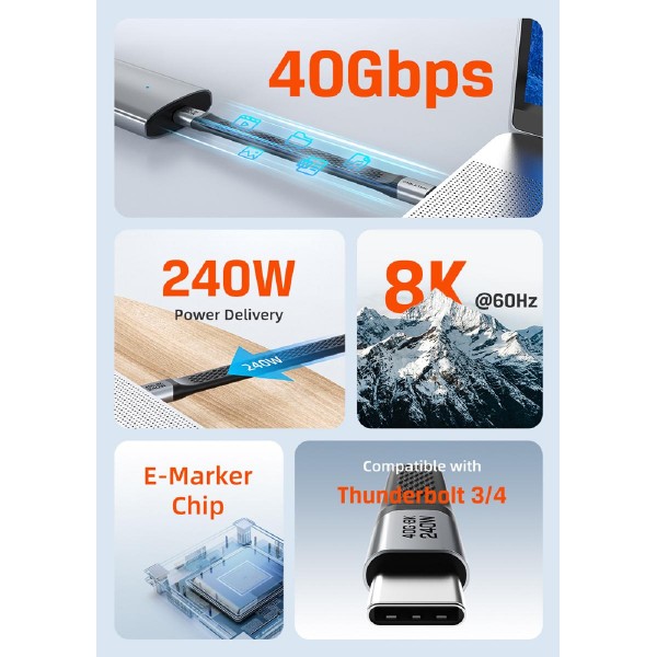 CABLETIME καλώδιο USB-C CT-FU4-AG, flat, 240W, 40Gbps, 8K/60Hz, USB4, 0.15m, μαύρο CABLETIME καλώδιο USB-C CT-FU4-AG, flat, 240W, 40Gbps, 8K/60Hz, USB4, 0.15m, μαύρο