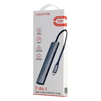 CABLETIME docking station CT-HBP2-AG7, 7 θυρών, USB-C, 4K, 100W, γκρι CABLETIME docking station CT-HBP2-AG7, 7 θυρών, USB-C, 4K, 100W, γκρι