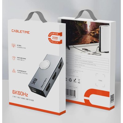 CABLETIME HDMI switch CT-HS8K2-AG, 2 σε 1, 8K/60Hz, 4K/120Hz, γκρι CABLETIME HDMI switch CT-HS8K2-AG, 2 σε 1, 8K/60Hz, 4K/120Hz, γκρι