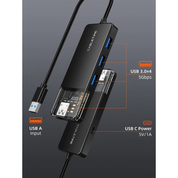 CABLETIME USB hub CT-HUBT2-PB, 4x θυρών, 5Gbps, 1m, μαύρο CABLETIME USB hub CT-HUBT2-PB, 4x θυρών, 5Gbps, 1m, μαύρο