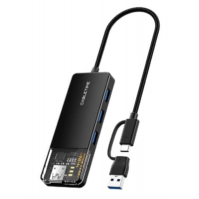 CABLETIME USB hub CT-HUBT3-PB, 4x θυρών, USB/USB-C σύνδεση, 5Gbps, μαύρο CABLETIME USB hub CT-HUBT3-PB, 4x θυρών, USB/USB-C σύνδεση, 5Gbps, μαύρο