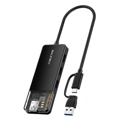 CABLETIME USB hub CT-HUBT5-PB, 4x θυρών, 10Gbps, USB/USB-C σύνδεση, μαύρο CABLETIME USB hub CT-HUBT5-PB, 4x θυρών, 10Gbps, USB/USB-C σύνδεση, μαύρο