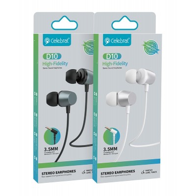 CELEBRAT earphones με μικρόφωνο D10, 3.5mm, 1.2m, λευκά CELEBRAT earphones με μικρόφωνο D10, 3.5mm, 1.2m, λευκά
