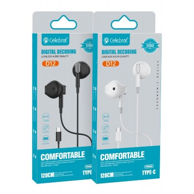 CELEBRAT earphones με μικρόφωνο D12, USB-C, 1.2m, μαύρα CELEBRAT earphones με μικρόφωνο D12, USB-C, 1.2m, μαύρα