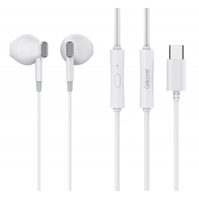CELEBRAT earphones με μικρόφωνο D12, USB-C, 1.2m, λευκά CELEBRAT earphones με μικρόφωνο D12, USB-C, 1.2m, λευκά