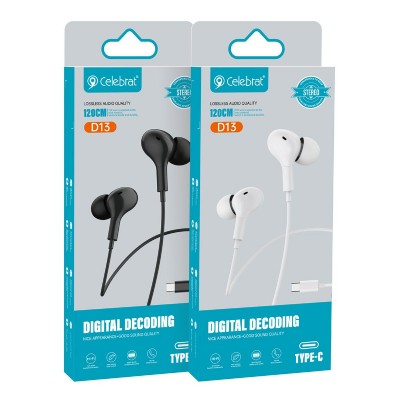 CELEBRAT earphones με μικρόφωνο D13, USB-C, 1.2m, μαύρα
