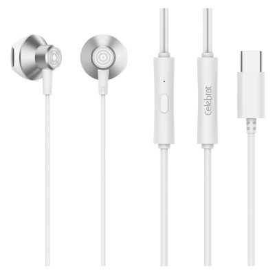 CELEBRAT earphones με μικρόφωνο D14, USB-C, 1.2m, λευκά CELEBRAT earphones με μικρόφωνο D14, USB-C, 1.2m, λευκά