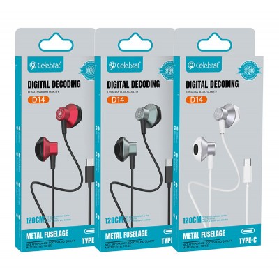 CELEBRAT earphones με μικρόφωνο D14, USB-C, 1.2m, λευκά CELEBRAT earphones με μικρόφωνο D14, USB-C, 1.2m, λευκά