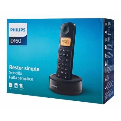 PHILIPS ασύρματο τηλέφωνο D1601B/34, με ελληνικό μενού, μαύρο PHILIPS ασύρματο τηλέφωνο D1601B/34, με ελληνικό μενού, μαύρο