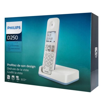 PHILIPS ασύρματο τηλέφωνο D2501S-34, με ελληνικό μενού, λευκό-μπλε PHILIPS ασύρματο τηλέφωνο D2501S-34, με ελληνικό μενού, λευκό-μπλε