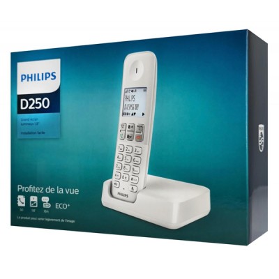 PHILIPS ασύρματο τηλέφωνο D2501W-34, με ελληνικό μενού, λευκό PHILIPS ασύρματο τηλέφωνο D2501W-34, με ελληνικό μενού, λευκό