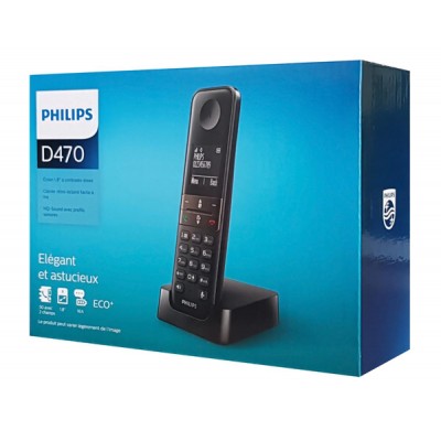 PHILIPS ασύρματο τηλέφωνο D4701B/34, με ελληνικό μενού, μαύρο PHILIPS ασύρματο τηλέφωνο D4701B/34, με ελληνικό μενού, μαύρο