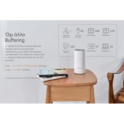 TP-LINK Home Mesh Wi-Fi System DECO E4, AC1200, Ver. 1.0, 2τμχ TP-LINK Home Mesh Wi-Fi System DECO E4, AC1200, Ver. 1.0, 2τμχ