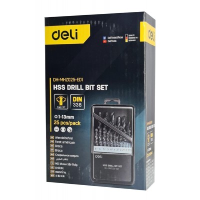 DELI σετ τρυπάνια DH-MHZ025-ED1 για σίδηρο HSS, 1-13mm, DIN 338, 25τμχ DELI σετ τρυπάνια DH-MHZ025-ED1 για σίδηρο HSS, 1-13mm, DIN 338, 25τμχ