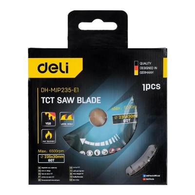 DELI δίσκος κοπής ξύλου DH-MJP235-E1, 60 δόντια, 235mm, 6500rpm DELI δίσκος κοπής ξύλου DH-MJP235-E1, 60 δόντια, 235mm, 6500rpm