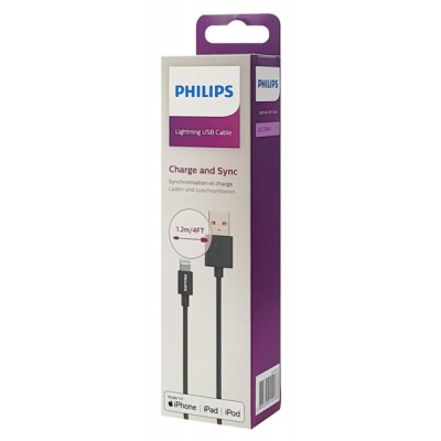 PHILIPS καλώδιο USB σε Lightning  DLC3104V-00, 1.2m, μαύρο PHILIPS καλώδιο USB σε Lightning  DLC3104V-00, 1.2m, μαύρο