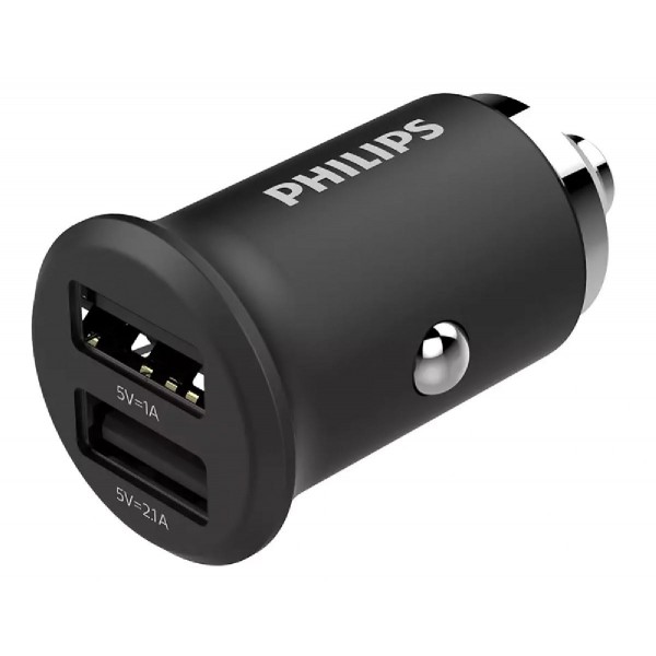 PHILIPS φορτιστής αυτοκινήτου DLP2520-00, 2x USB, 3.1A 15.5W, μαύρος