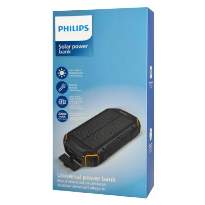 PHILIPS power bank με φακό DLP7726N, ηλιακό, 20000mAh, 15W, μαύρο PHILIPS power bank με φακό DLP7726N, ηλιακό, 20000mAh, 15W, μαύρο