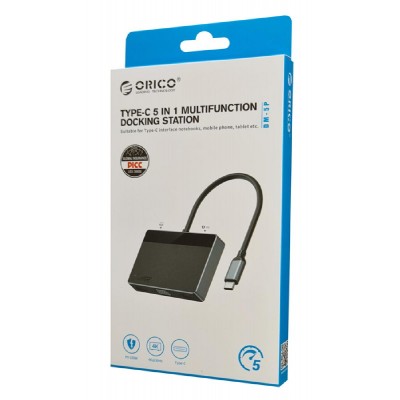 ORICO docking station DM-5P, USB/USB-C/HDMI/VGA/3.5mm, 4K, 100W, μαύρο ORICO docking station DM-5P, USB/USB-C/HDMI/VGA/3.5mm, 4K, 100W, μαύρο