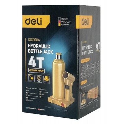 DELI υδραυλικός γρύλος μπουκάλας DQ71004, έως 4 τόνοι, 37cm, κίτρινος DELI υδραυλικός γρύλος μπουκάλας DQ71004, έως 4 τόνοι, 37cm, κίτρινος