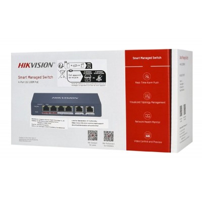 HIKVISION Managed switch DS-3E1106HP-EI, 4x PoE & 2x RJ45 ports, 100Mbps HIKVISION Managed switch DS-3E1106HP-EI, 4x PoE & 2x RJ45 ports, 100Mbps