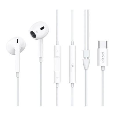 CELEBRAT earphones με μικρόφωνο E400, USB-C σύνδεση, Φ14mm, 1.2m, λευκά CELEBRAT earphones με μικρόφωνο E400, USB-C σύνδεση, Φ14mm, 1.2m, λευκά
