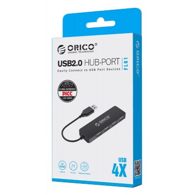 ORICO USB 2.0 Hub FL01, 4x USB, μαύρο ORICO USB 2.0 Hub FL01, 4x USB, μαύρο