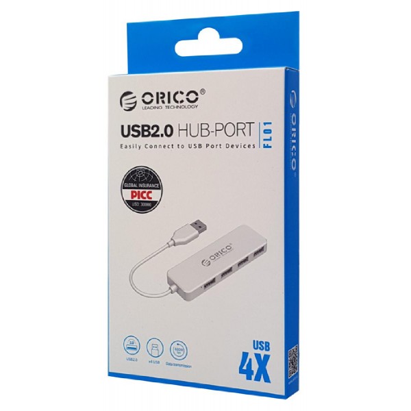 ORICO USB 2.0 Hub FL01, 4x USB, λευκό