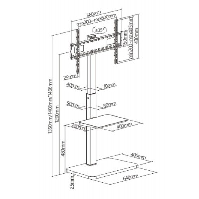BRATECK βάση δαπέδου FS32-46 για τηλεόραση 37-75" έως 40kg, με ράφι BRATECK βάση δαπέδου FS32-46 για τηλεόραση 37-75" έως 40kg, με ράφι