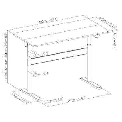 BRATECK γραφείο G04-22D-BL, ρυθμιζόμενο ύψος, 140x68cm, μαύρο BRATECK γραφείο G04-22D-BL, ρυθμιζόμενο ύψος, 140x68cm, μαύρο