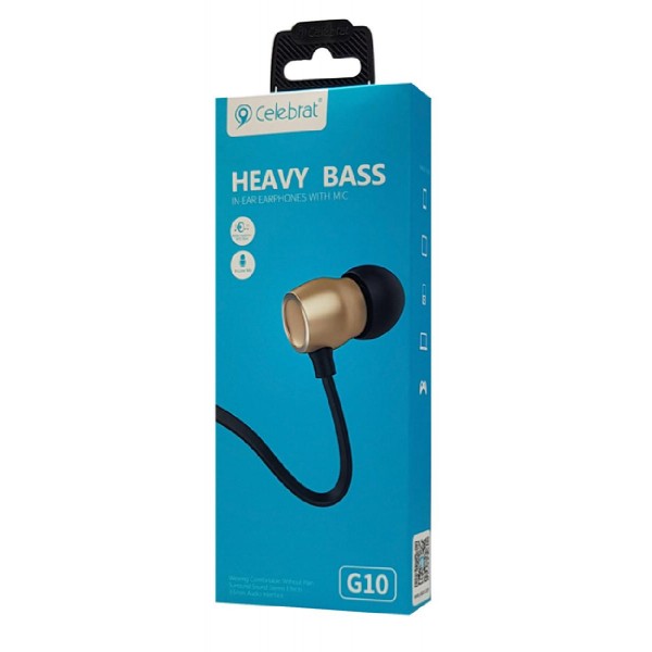 CELEBRAT earphones με μικρόφωνο G10, 10mm, 3.5mm, 1.2m, χρυσά