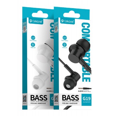 CELEBRAT earphones με μικρόφωνο G19, 3.5mm, 1.2m, μαύρα