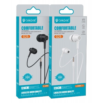 CELEBRAT earphones με μικρόφωνο G25, 3.5mm, 1.2m, λευκά